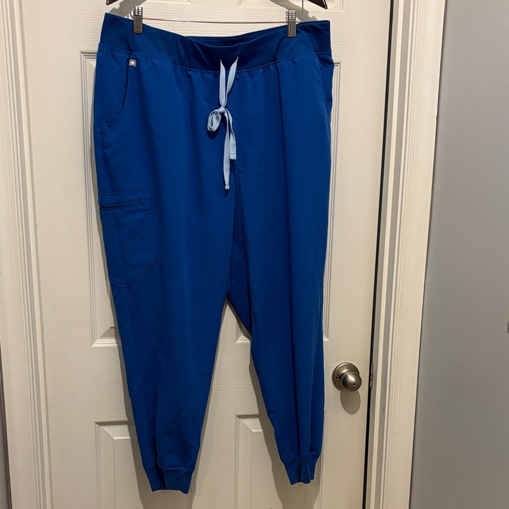 Figs Women's Royal Blue Track Jogger Pants with Light Blue Drawstring